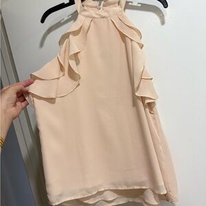 High Neck Ruffle Sleeveless Blouse